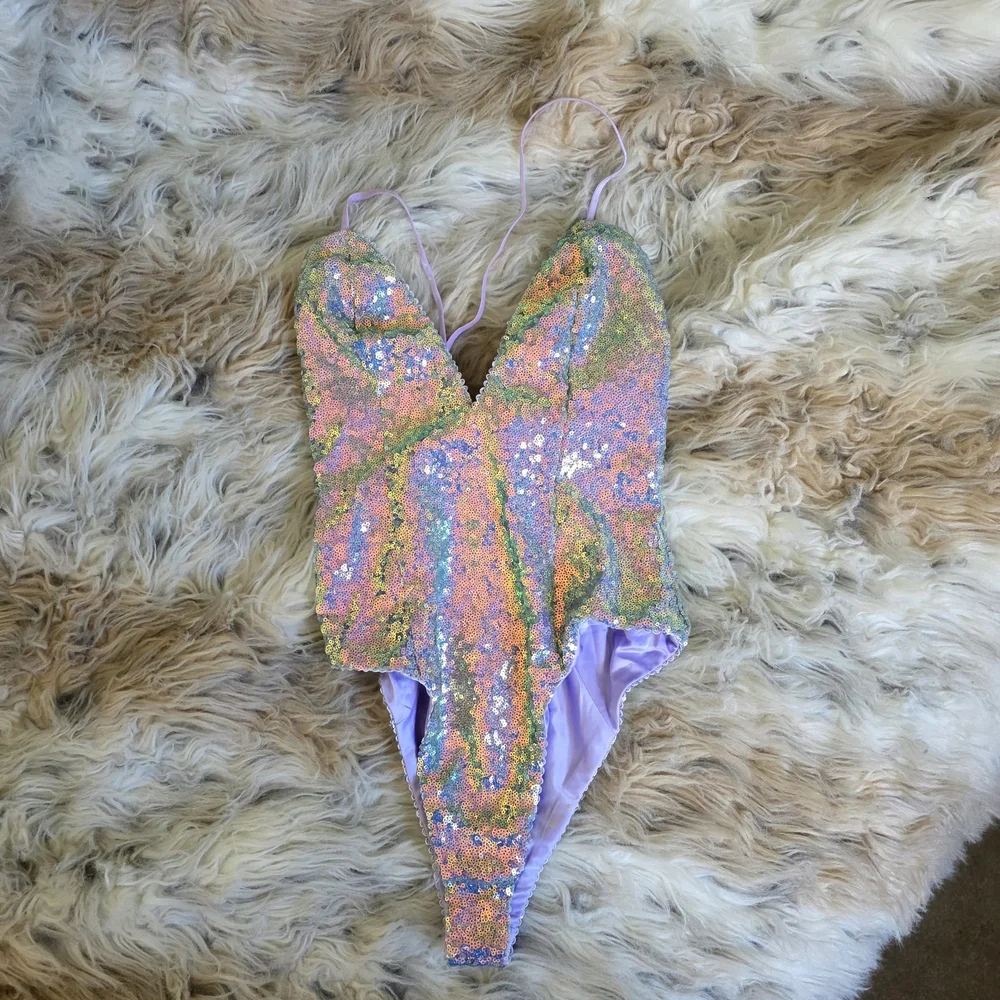 For Love & Lemons Iridescent Sequin Bodysuit in Lavender - Picture 1 of 8